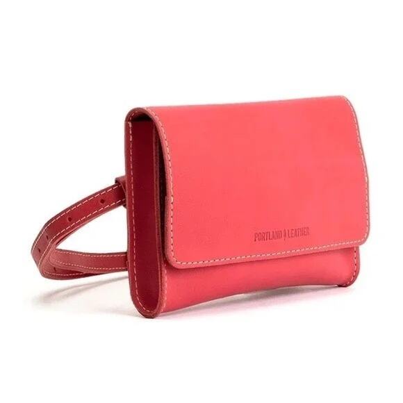 Portland Leather Basic Waist Belt Bag Adjustable Buckle Magnetic Coral Pink - Picture 1 of 12